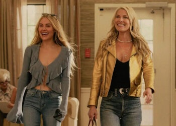 L to R Michelle Randolph as Ainsley Norris and Ali Larter as Angela Norris smiling and walking. .