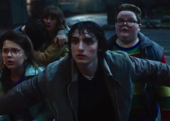Mike in front of Derek, Joyce and others in Stranger Things Season 5.