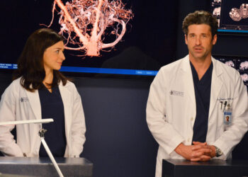GREY'S ANATOMY, l-r: Caterina Scorsone, Patrick Dempsey in 'We Are Never Getting Back Together' (Season 10, Episode 22, aired May 1, 2014) ph: Eric McCandless/©ABC/courtesy Everett Collection