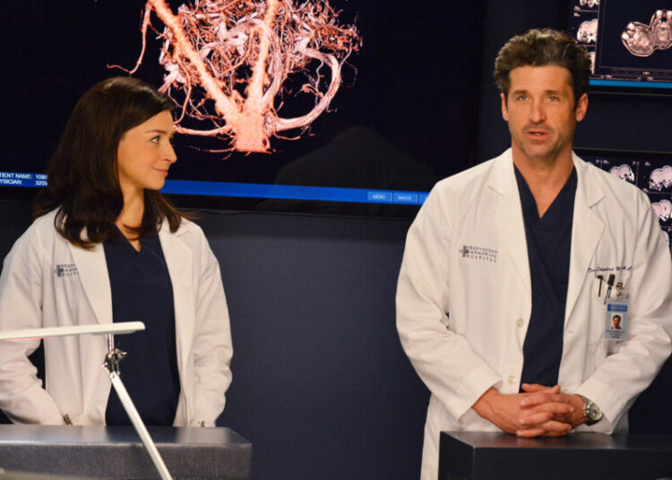 GREY'S ANATOMY, l-r: Caterina Scorsone, Patrick Dempsey in 'We Are Never Getting Back Together' (Season 10, Episode 22, aired May 1, 2014) ph: Eric McCandless/©ABC/courtesy Everett Collection