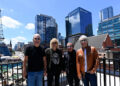 Bon Jovi band members, bass player, Hugh McDonald, left, keyboardist, David Bryan, drummer, Tico Torres, and singer, Jon Bon Jovi at the new JBJ’s rooftop bar and restaurant on June 6, 2024 in Nashville, Tenn.
