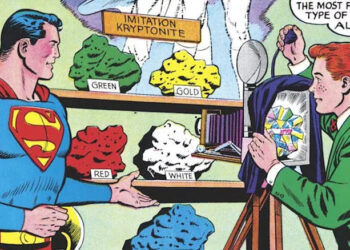 Superman shows different forms of Kryptonite to Jimmy Olsen