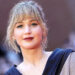 Jennifer Lawrence with blonde hair on red carpet
