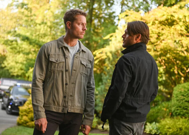 Justin Hartley as Colter Shaw and Jensen Ackles as Russell Shaw on Tracker Season 3 Episode 1 'The Process'