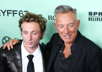 Jeremy Allen White (left) and Bruce Springsteen attend the Sept. 28 Spotlight Gala screening of "Springsteen: Deliver Me from Nowhere" during the New York Film Festival at Lincoln Center.