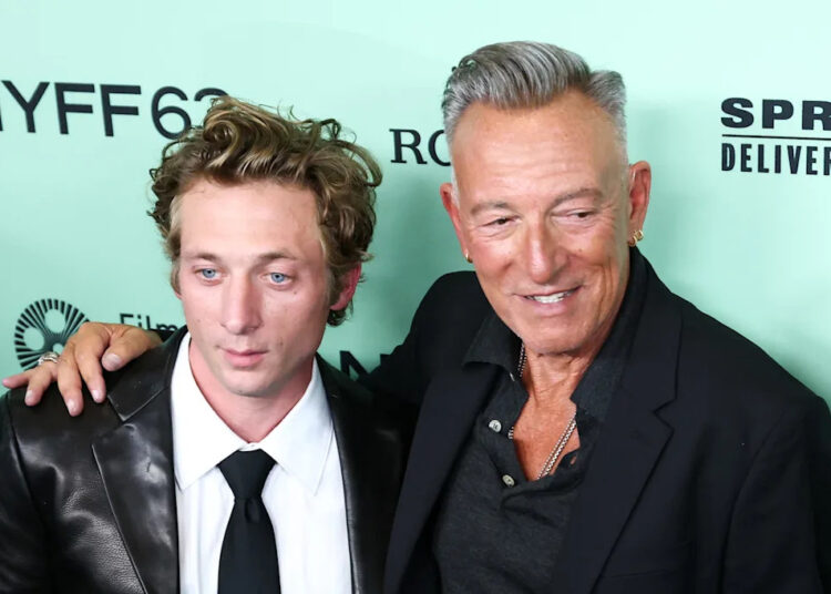 Jeremy Allen White (left) and Bruce Springsteen attend the Sept. 28 Spotlight Gala screening of "Springsteen: Deliver Me from Nowhere" during the New York Film Festival at Lincoln Center.