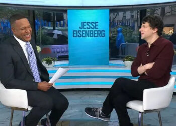 NBC Craig Melvin and Jesse Eisenberg laugh on the 'Today' show.