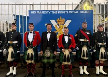 Undated handout photo issued by 5 Scots of Jimmy Fallon alongside soldiers from 5 Scots during his visit to Victoria Barracks, Ballater.
