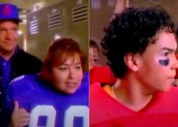 Side by side screenshots of the 1991 TV movie "Backfield in Motion"