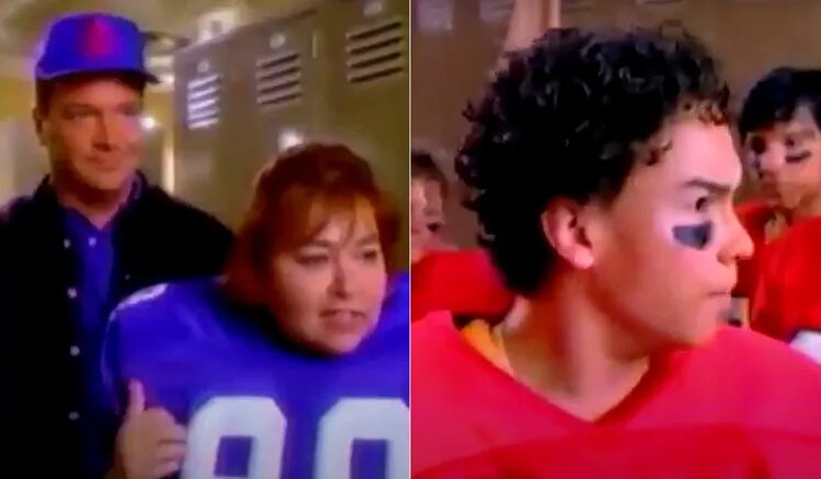 Side by side screenshots of the 1991 TV movie "Backfield in Motion"