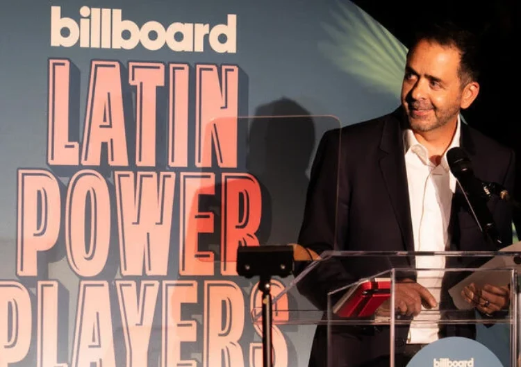 Frost School alumnus Jorge Mejia, president and CEO of Sony Music Publishing US Latin and Latin America, accepting his Latin Power Player award.