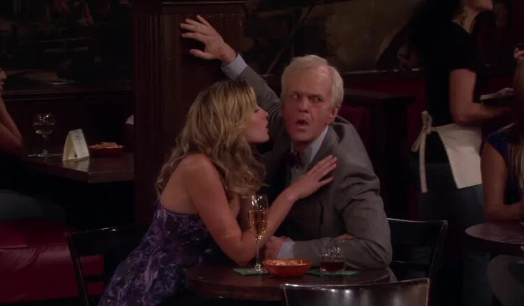 Barney picking up a woman dressed as an old man in How I Met Your Mother