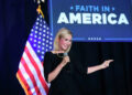 White House faith adviser Paula White-Cain speaks during an Evangelicals for Trump campaign event titled "Praise, Prayer and Patriotism" in Alpharetta, Ga. (John Amis/Associated Press)