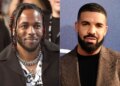 FILE - In this combination of images, Kendrick Lamar, left, appears at the MTV Video Music Awards on Aug. 27, 2017, in Inglewood, Calif., and Drake, right, appears at the premiere of the series "Euphoria," in Los Angeles on June 4, 2019. (AP Photos/Chris Pizzello, File)