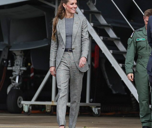 The Princess of Wales showed off her newly lightened locks as she paid a visit to RAF Coningsby today