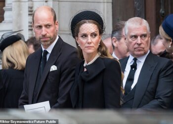 William and Kate have carried on as normal in the wake of Andrew's effective expulsion from royal life (pictured at the funeral of the Duchess of Kent last month)