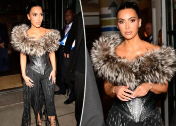 Kim Kardashian serves medieval glam in vintage fur corset with floor-sweeping fringe