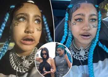 Kim Kardashian's daughter North West, 12, shows off fake face tattoos and piercings