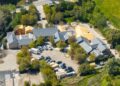 Aerial view of Kim Kardashian’s Hidden Hills estate, showing ongoing renovations and expansion projects.