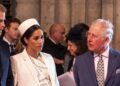 Britain's Meghan, Duchess of Sussex (2R) talks with Britain's Prince Charles, Prince of Wales (R) as Britain's Prince William, Duke of Cambridge, (L) talks with Britain's Prince Harry, Duke of Sussex, (2L) as they all attend the Commonwealth Day service at Westminster Abbey in London on March 11, 2019. Britain's Queen Elizabeth II has been the Head of the Commonwealth throughout her reign. Organised by the Royal Commonwealth Society, the Service is the largest annual inter-faith gathering in the United Kingdom. (Photo by Richard Pohle / POOL / AFP) (Photo by RICHARD POHLE/POOL/AFP via Getty Images)