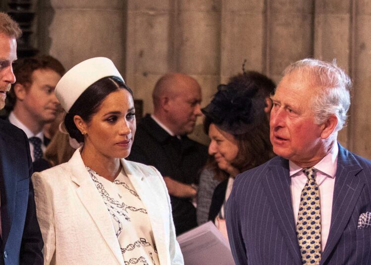 Britain's Meghan, Duchess of Sussex (2R) talks with Britain's Prince Charles, Prince of Wales (R) as Britain's Prince William, Duke of Cambridge, (L) talks with Britain's Prince Harry, Duke of Sussex, (2L) as they all attend the Commonwealth Day service at Westminster Abbey in London on March 11, 2019. Britain's Queen Elizabeth II has been the Head of the Commonwealth throughout her reign. Organised by the Royal Commonwealth Society, the Service is the largest annual inter-faith gathering in the United Kingdom. (Photo by Richard Pohle / POOL / AFP) (Photo by RICHARD POHLE/POOL/AFP via Getty Images)