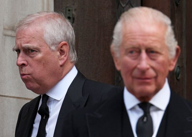 Andrew is pictured alongside his brother, King Charles III following the Duchess of Kent's funeral service in London on September 16.