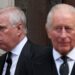 Andrew is pictured alongside his brother, King Charles III following the Duchess of Kent's funeral service in London on September 16.