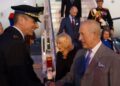 The King and Queen meet dignitaries after arriving in Rome. Pic: PA