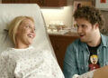 Katherine Heigl and Seth Rogen smiling in Knocked Up.