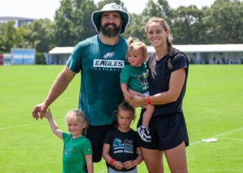 Kylie Kelce /Instagram Jason and Kylie Kelce with three of their daughters