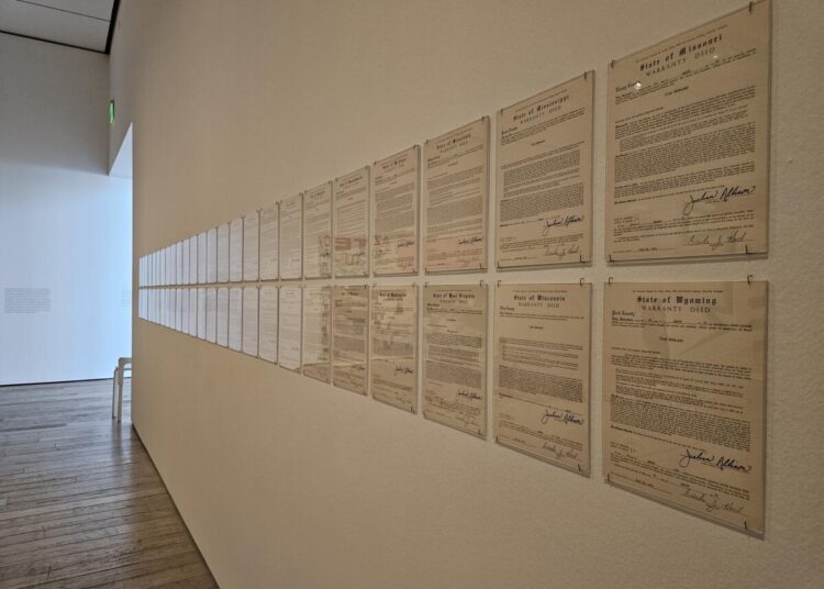 Siah Armajani's 1970 "Land Deeds" records his purchase of one square-inch of all 50 U.S. states.