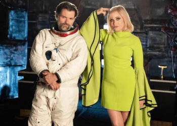Josh Ruben and Barbara Crampton hosting the Fangoria Chainsaw Awards