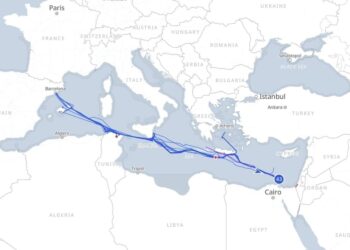 A screengrab of a tracker on the Global Sumud Flotilla’s website showing the convoy’s progress towards Gaza as of Wednesday. Image: Global Sumud Flotilla