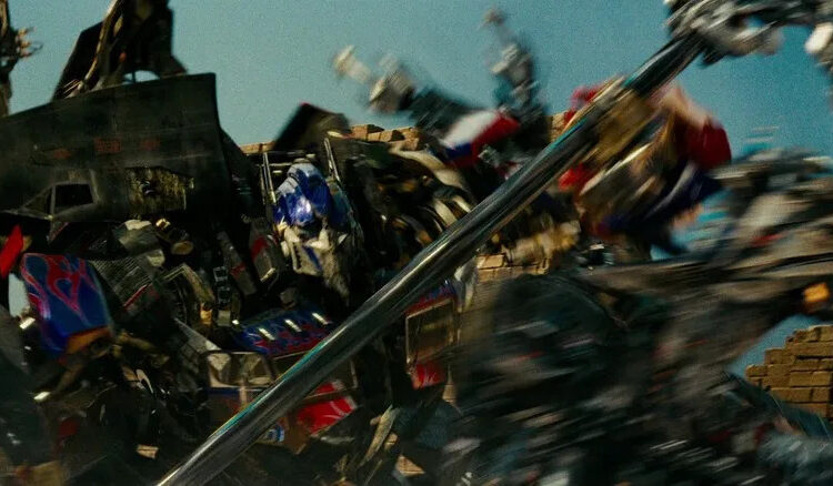Optimus Prime in the middle of a battle in Transformers: Revenge of the Fallen