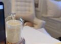 Ahead of the launch on Tuesday afternoon, the Duchess of Sussex, 44, shared a clip of her working at her laptop and perched on her desk was one of her new $64 candles and a blue notebook with her royal cypher embossed in gold on the cover (pictured right)
