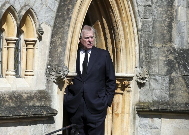 Britain's Prince Andrew, Duke of York, attends Sunday service at the Royal Chapel of All Saints, at Royal Lodge, in Windsor on April 11, 2021, two days after the death of his father Britain's Prince Philip, Duke of Edinburgh. - Queen Elizabeth II has described feeling a "huge void in her life" following the death of her husband Prince Philip, their son Prince Andrew said on April 11. Andrew, the couple's second son, said following family prayers at Windsor Castle that his mother was "contemplating" her husband's passing after his death on April 9 aged 99. (Photo by Steve Parsons / POOL / AFP) (Photo by STEVE PARSONS/POOL/AFP via Getty Images)