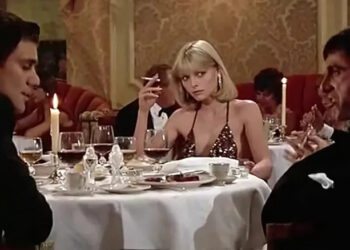 Michelle Pfeiffer's Elvira about to get very mad at Tony Montana over dinner in Scarface