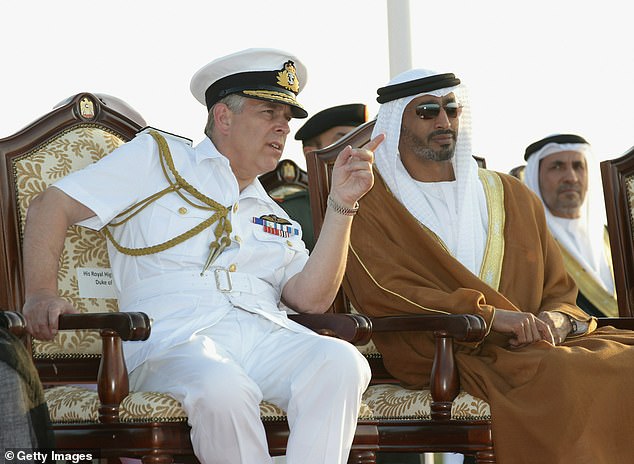 Prince Andrew attends a military air display event on November 25, 2010 in Abu Dhabi with Mohammed bin Zayed Al Nahyan, the Crown Prince of Abu Dhabi. Multiple sources have claimed Andrew has been gifted a palace by the ruling house of Nahyan