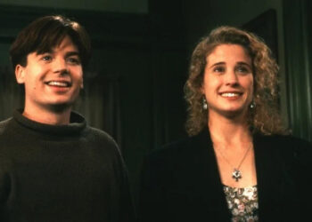 Stuart and Harriet smiling in So I Married an Axe Murderer
