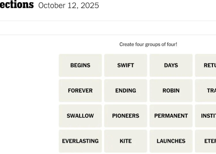 Today's NYT Connections puzzle for Sunday, October 12, 2025 / New York TimesThe New York Times