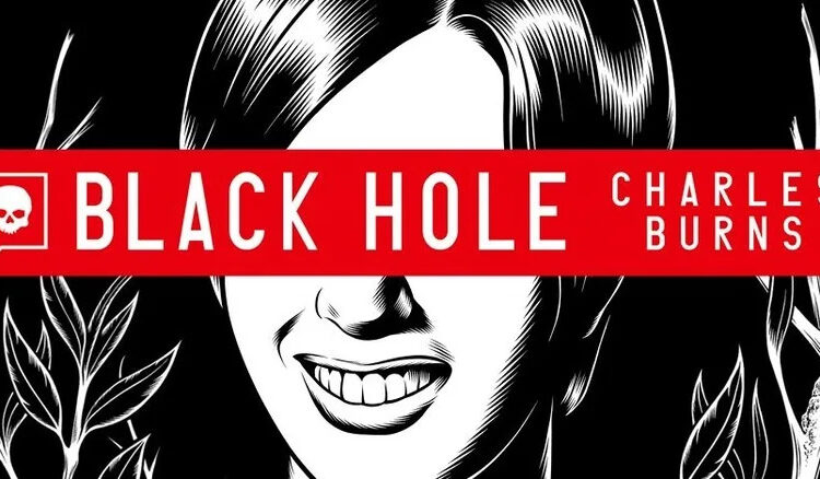 A black-and-white image of the cover of Black Hole