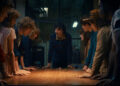 STRANGER THINGS: SEASON 5. (L to R) Joe Keery as Steve Harrington, Natalia Dyer as Nancy Wheeler, Charlie Heaton as Jonathan Byers, Maya Hawke as Robin Buckley, Finn Wolfhard as Mike Wheeler, Winona Ryder as Joyce Byers, Noah Schnapp as Will Byers, Gaten Matarazzo as Dustin Henderson, and Caleb McLaughlin as Lucas Sinclair in Stranger Things: Season 5. Cr. COURTESY OF NETFLIX © 2025