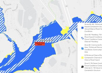 The proposed venue location falls within a floodplain. (NC OneMap)