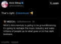 Tweet by Nicki Minaj mentioning Elon Musk, discussing a documentary reshaping the music industry.