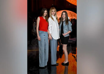 Nicole Kidman with her daughters Sunday Rose and Faith Margaret at the Chanel fashion show during Paris Fashion Week in October 2025.