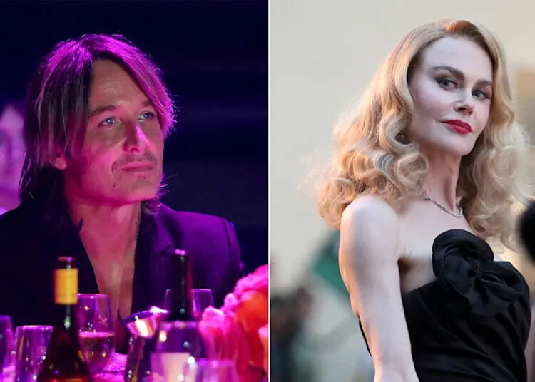 Keith Urban sits at purple table, Nicole Kidman walks runway