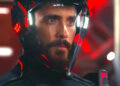 Jared Leto as Ares with his helmet on in Tron: Ares