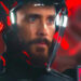 Jared Leto as Ares with his helmet on in Tron: Ares