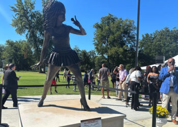 The statue was revealed during a ceremony at a park in Brownsville, located about an hour drive east of Memphis. AP