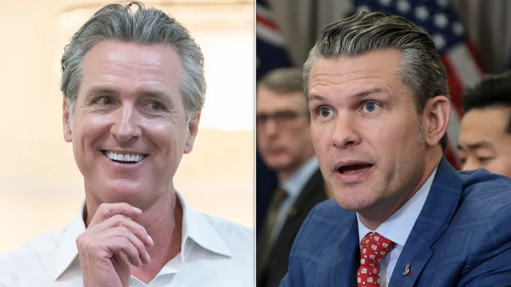 California Governor Gavin Newsom (D) and Defense Secretary Pete Hegseth.
